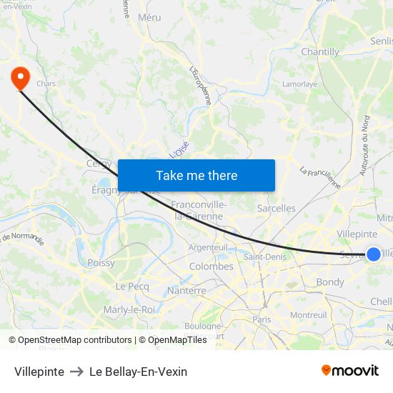 Villepinte to Le Bellay-En-Vexin map