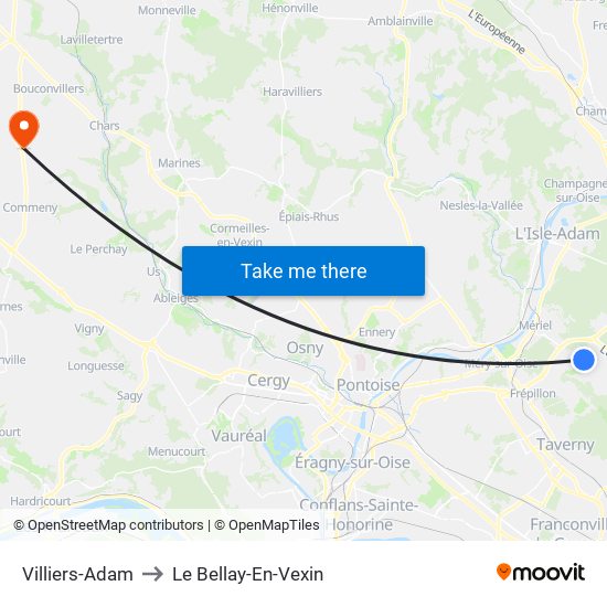 Villiers-Adam to Le Bellay-En-Vexin map
