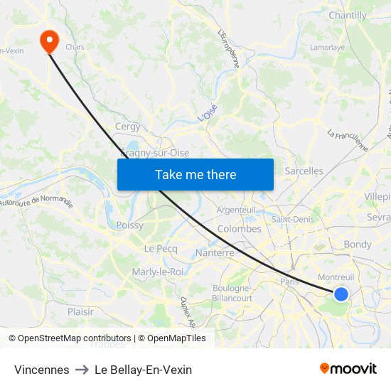 Vincennes to Le Bellay-En-Vexin map