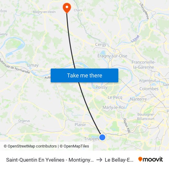 Saint-Quentin En Yvelines - Montigny-Le-Bretonneux to Le Bellay-En-Vexin map