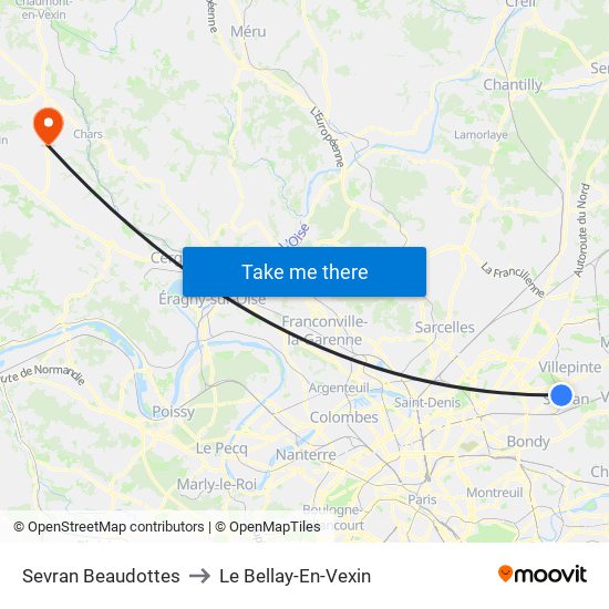 Sevran Beaudottes to Le Bellay-En-Vexin map