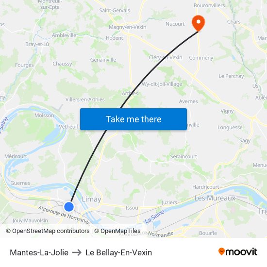 Mantes-La-Jolie to Le Bellay-En-Vexin map