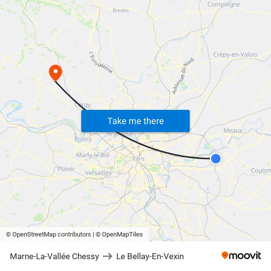 Marne-La-Vallée Chessy to Le Bellay-En-Vexin map