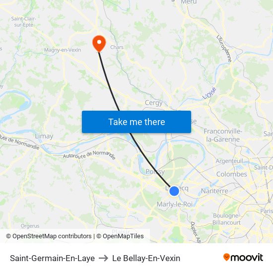 Saint-Germain-En-Laye to Le Bellay-En-Vexin map