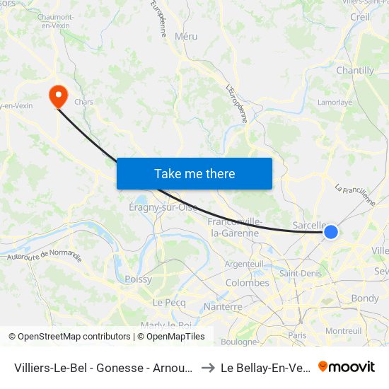 Villiers-Le-Bel - Gonesse - Arnouville to Le Bellay-En-Vexin map