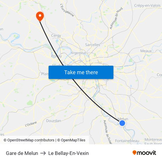 Gare de Melun to Le Bellay-En-Vexin map