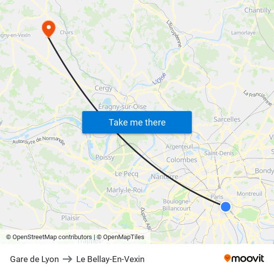 Gare de Lyon to Le Bellay-En-Vexin map
