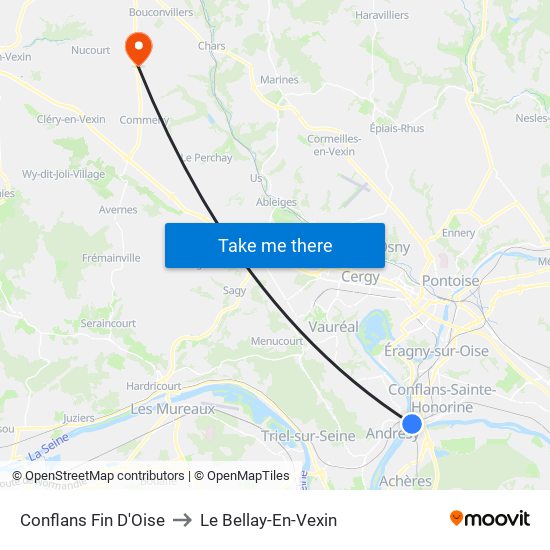 Conflans Fin D'Oise to Le Bellay-En-Vexin map