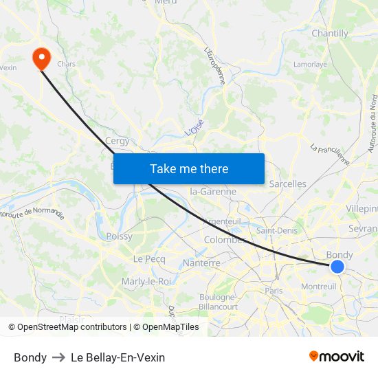 Bondy to Le Bellay-En-Vexin map