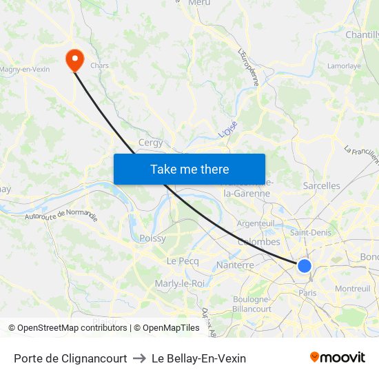 Porte de Clignancourt to Le Bellay-En-Vexin map