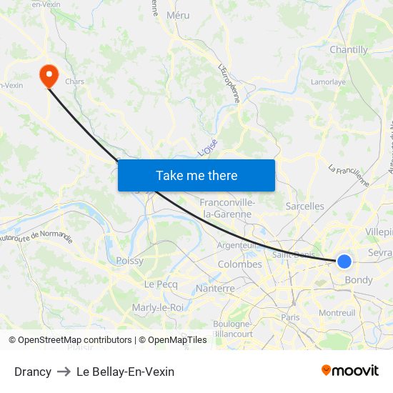 Drancy to Le Bellay-En-Vexin map