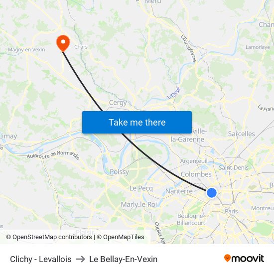 Clichy - Levallois to Le Bellay-En-Vexin map