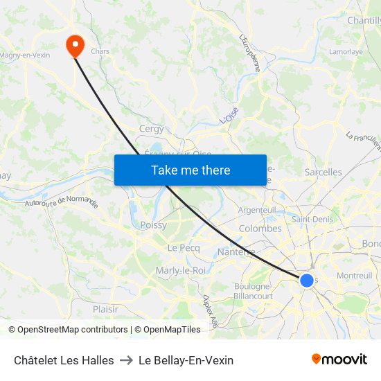 Châtelet Les Halles to Le Bellay-En-Vexin map