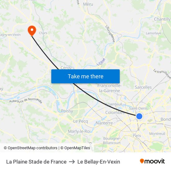 La Plaine Stade de France to Le Bellay-En-Vexin map