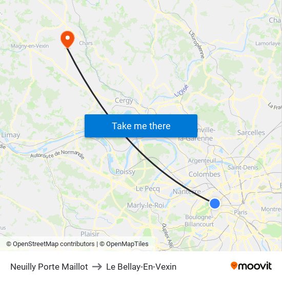 Neuilly Porte Maillot to Le Bellay-En-Vexin map