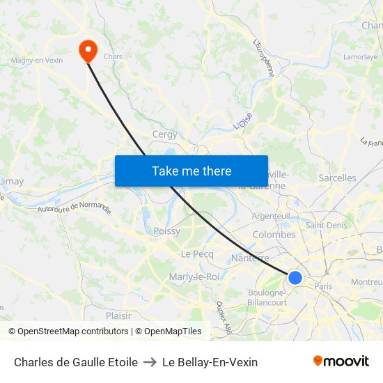 Charles de Gaulle Etoile to Le Bellay-En-Vexin map