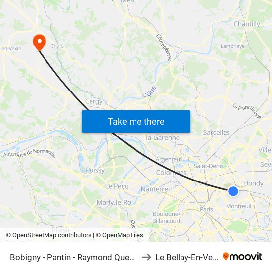 Bobigny - Pantin - Raymond Queneau to Le Bellay-En-Vexin map
