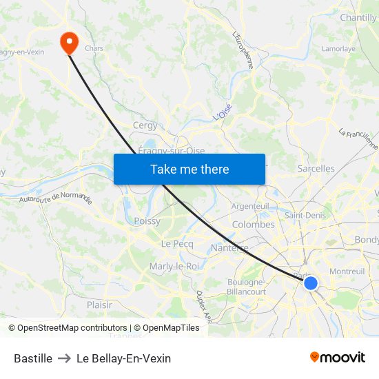 Bastille to Le Bellay-En-Vexin map