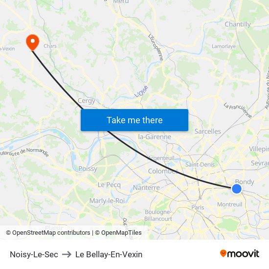 Noisy-Le-Sec to Le Bellay-En-Vexin map