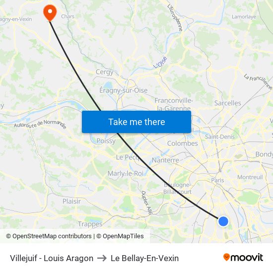 Villejuif - Louis Aragon to Le Bellay-En-Vexin map