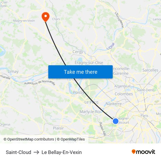 Saint-Cloud to Le Bellay-En-Vexin map