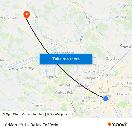 Odéon to Le Bellay-En-Vexin map