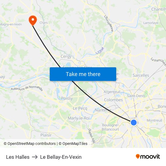 Les Halles to Le Bellay-En-Vexin map