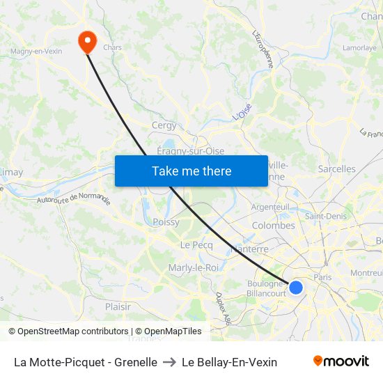 La Motte-Picquet - Grenelle to Le Bellay-En-Vexin map