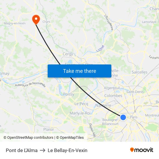 Pont de L'Alma to Le Bellay-En-Vexin map