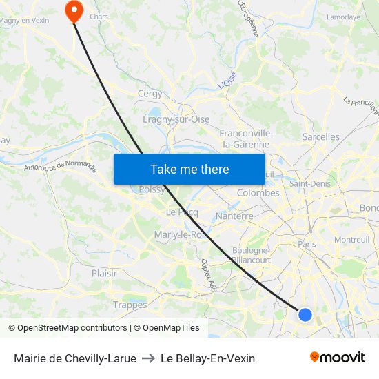 Mairie de Chevilly-Larue to Le Bellay-En-Vexin map