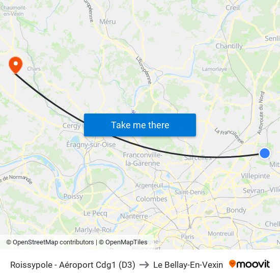 Roissypole - Aéroport Cdg1 (D3) to Le Bellay-En-Vexin map