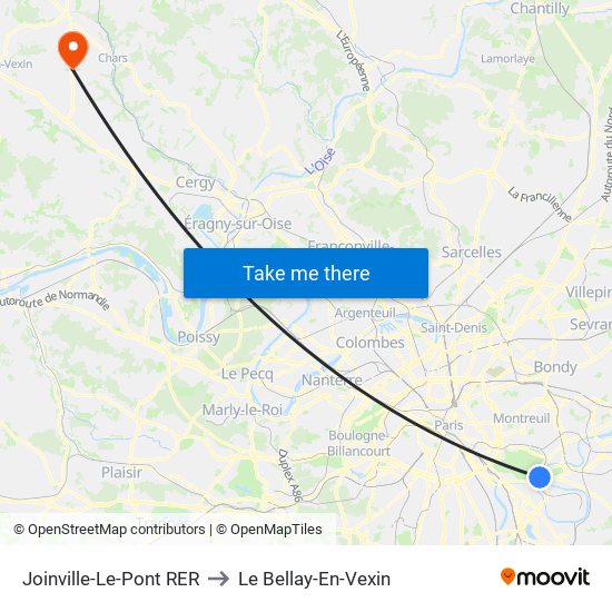 Joinville-Le-Pont RER to Le Bellay-En-Vexin map