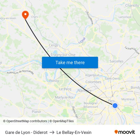 Gare de Lyon - Diderot to Le Bellay-En-Vexin map