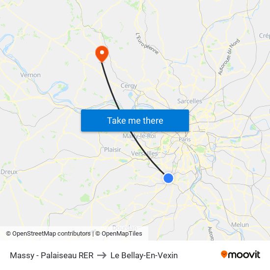Massy - Palaiseau RER to Le Bellay-En-Vexin map