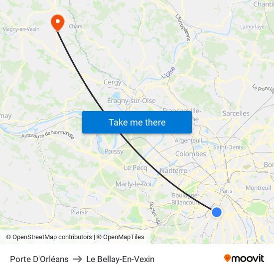 Porte D'Orléans to Le Bellay-En-Vexin map