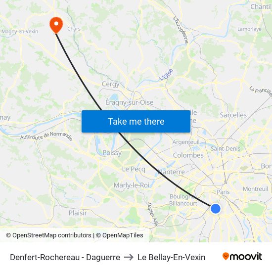 Denfert-Rochereau - Daguerre to Le Bellay-En-Vexin map
