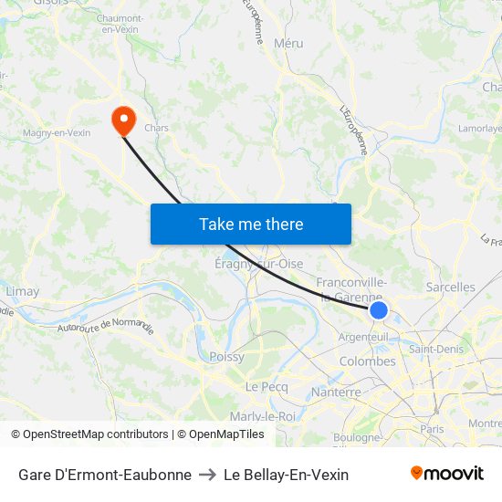 Gare D'Ermont-Eaubonne to Le Bellay-En-Vexin map
