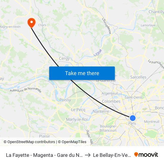 La Fayette - Magenta - Gare du Nord to Le Bellay-En-Vexin map