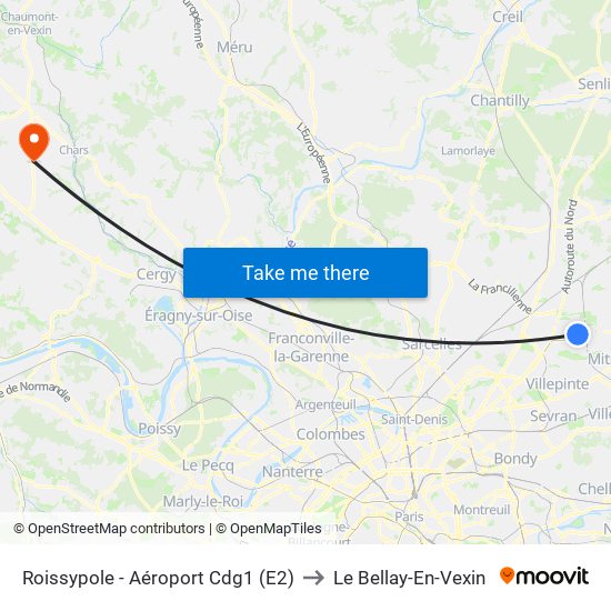 Roissypole - Aéroport Cdg1 (E2) to Le Bellay-En-Vexin map