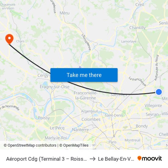 Aéroport Cdg (Terminal 3 – Roissypôle) to Le Bellay-En-Vexin map