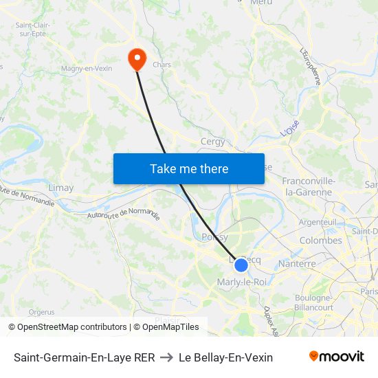 Saint-Germain-En-Laye RER to Le Bellay-En-Vexin map