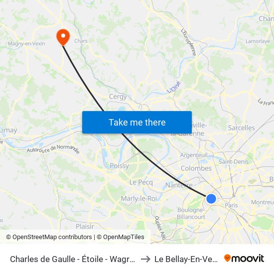 Charles de Gaulle - Étoile - Wagram to Le Bellay-En-Vexin map