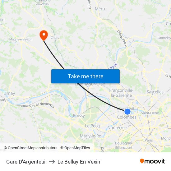 Gare D'Argenteuil to Le Bellay-En-Vexin map