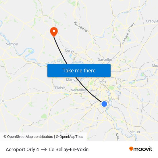 Aéroport Orly 4 to Le Bellay-En-Vexin map