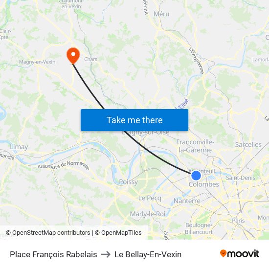 Place François Rabelais to Le Bellay-En-Vexin map