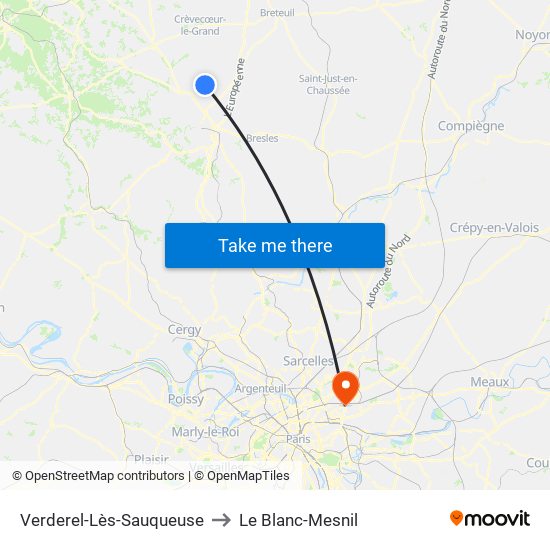 Verderel-Lès-Sauqueuse to Le Blanc-Mesnil map