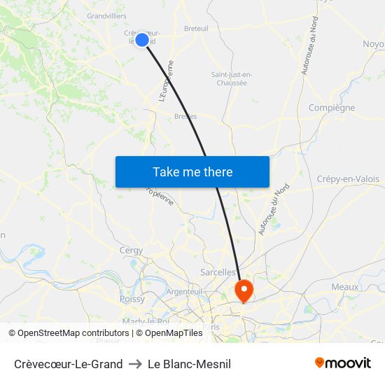 Crèvecœur-Le-Grand to Le Blanc-Mesnil map