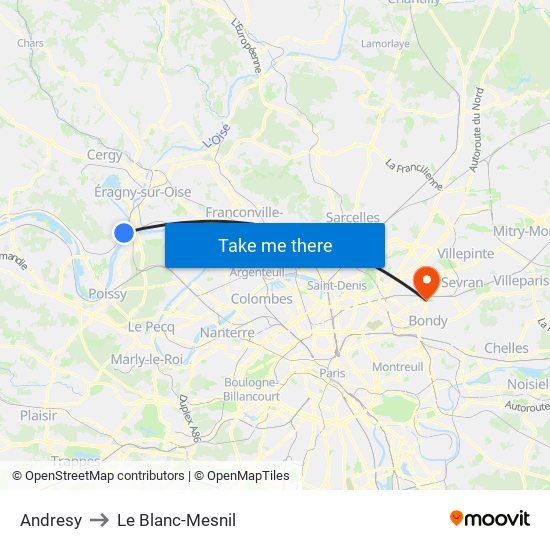 Andresy to Le Blanc-Mesnil map