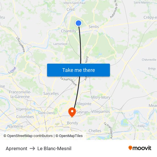 Apremont to Le Blanc-Mesnil map