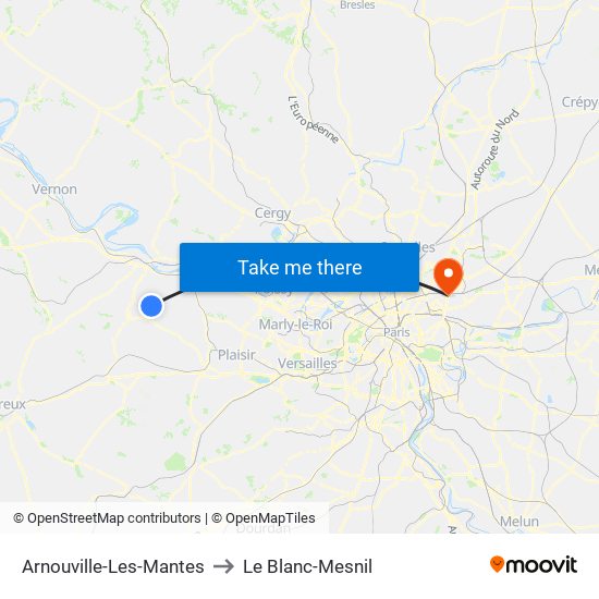 Arnouville-Les-Mantes to Le Blanc-Mesnil map